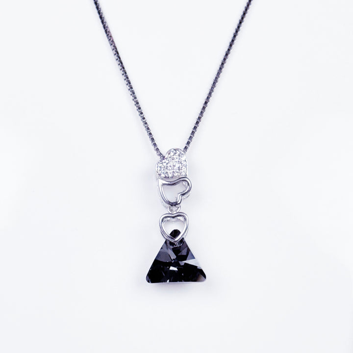 Silver black triangle stone pendant with chain