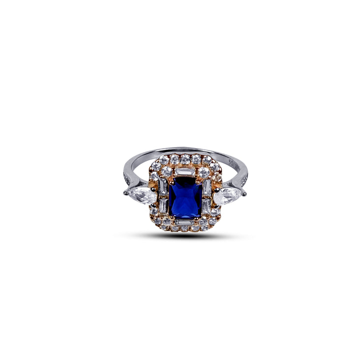 rose gold plated silver blue stone ring