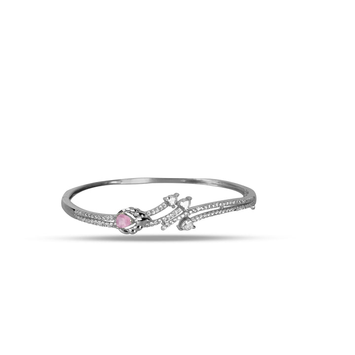 silver flow pink stone kada