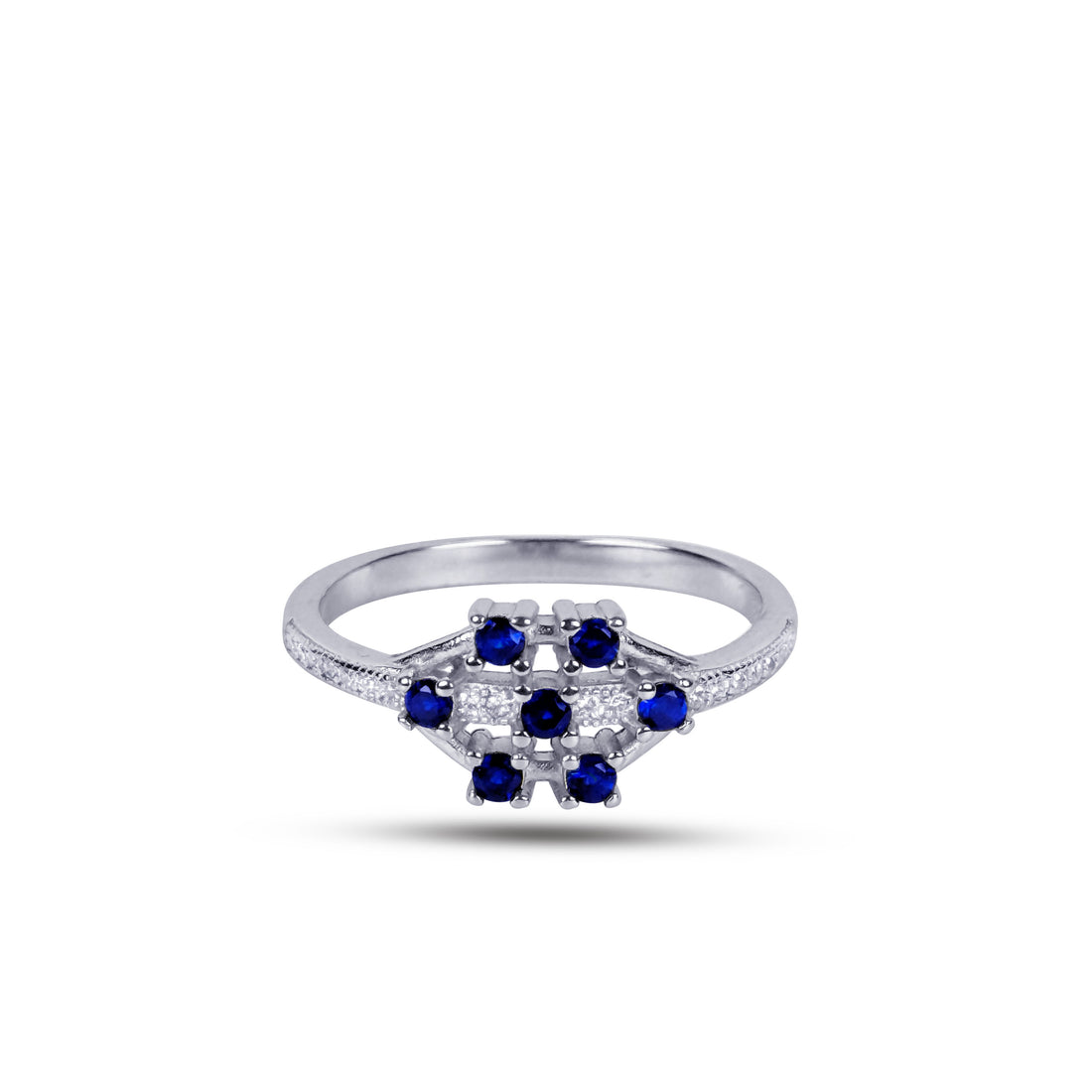 Silver seven blue american diamond ring