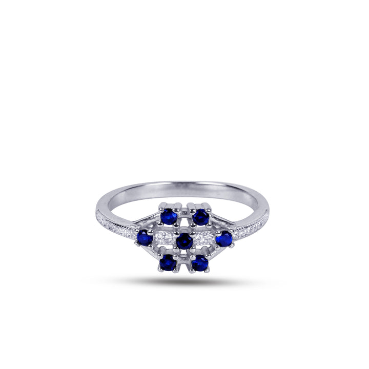 Silver seven blue american diamond ring