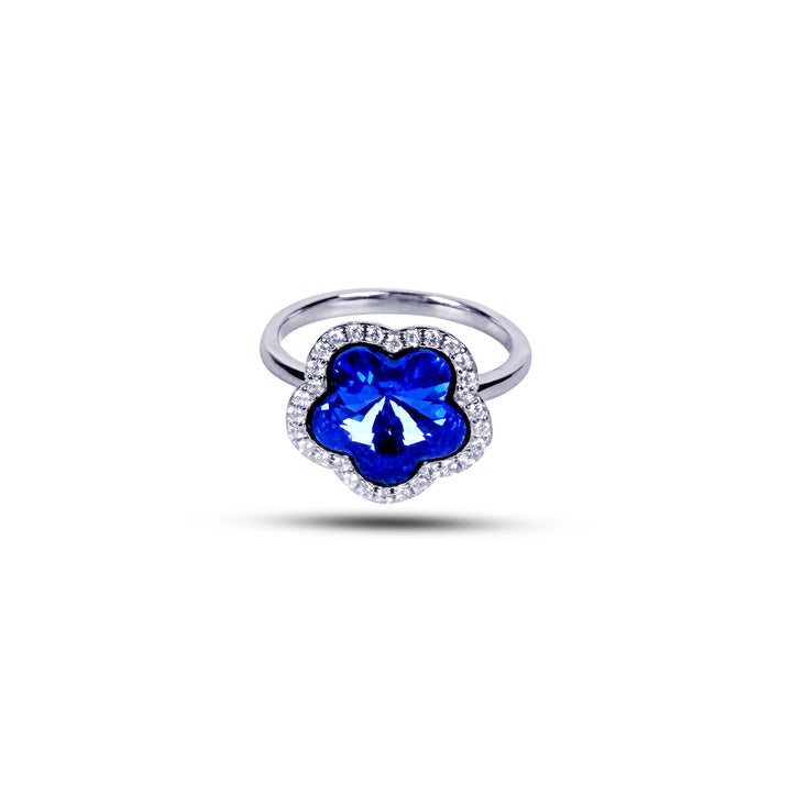 Silver blue flower stone ring
