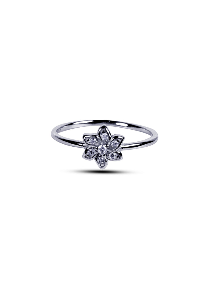 Silver flower american diamonds ring