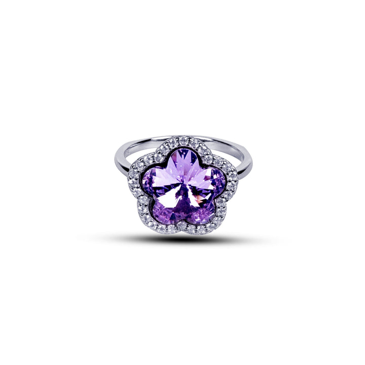 Silver purple flower stone ring