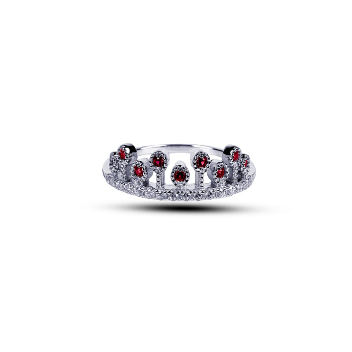 Silver pink stone crown ring