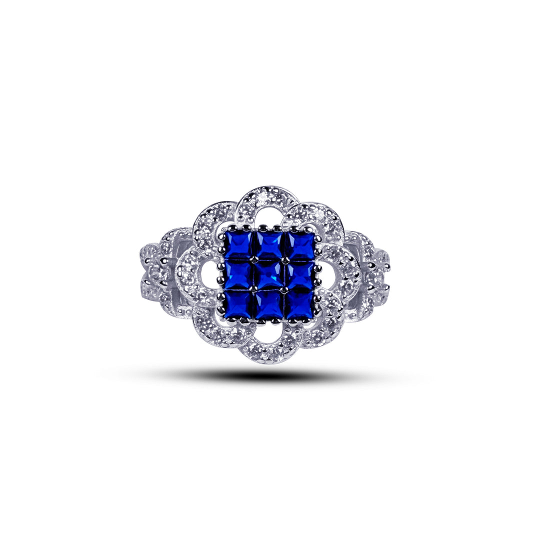 Silver nine blue american diamond ring