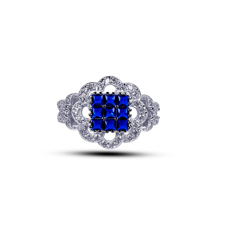 Silver nine blue american diamond ring