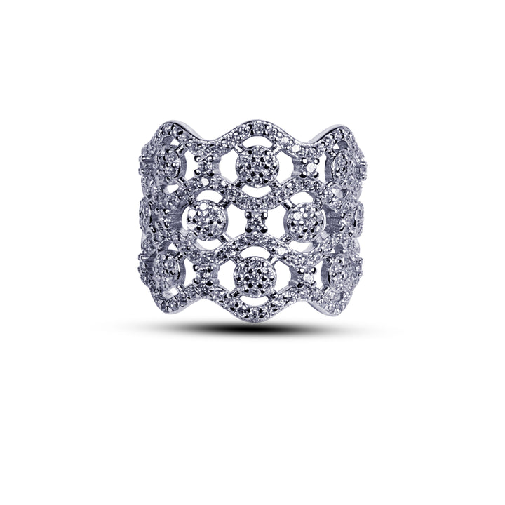 Silver iced out american diamond wavy design ring