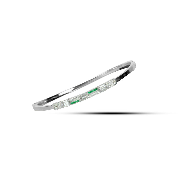 silver slim green and white american diamond kada