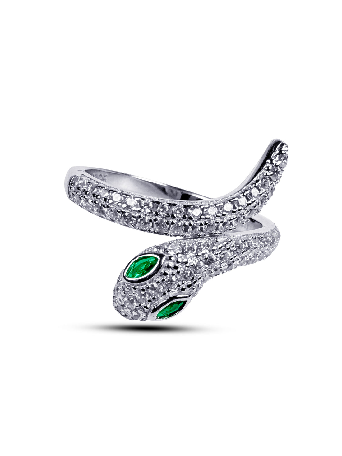 Silver iced out snake ring