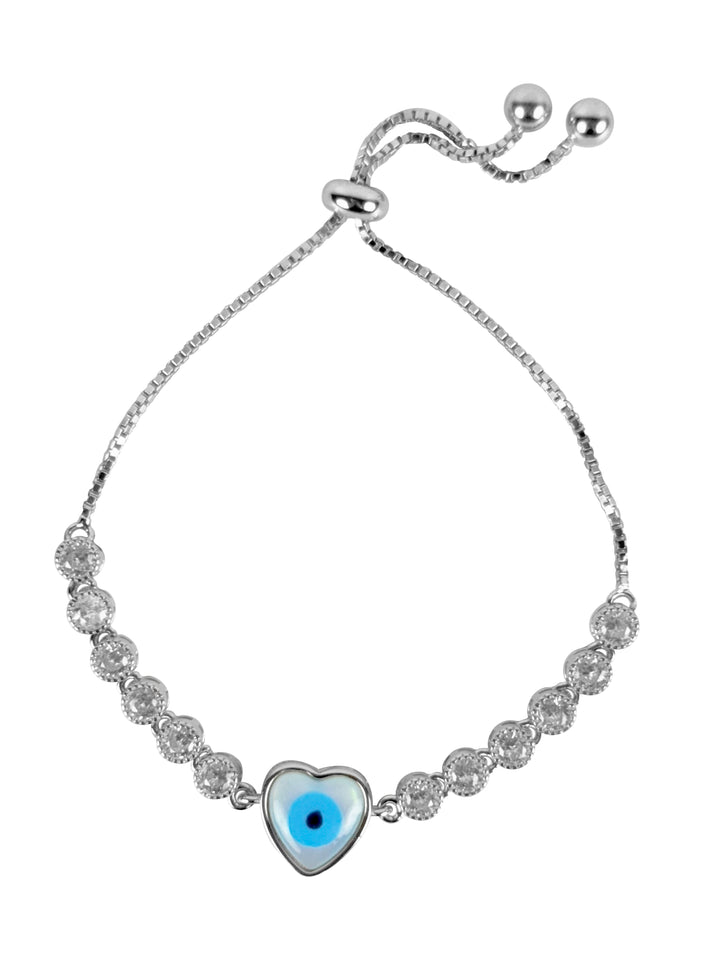 Silver cuban, heart evil eye bracelet