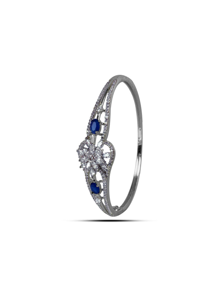 Silver two blue stone kada with stone flower