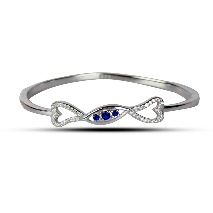 Silver two heart with blue stone kada