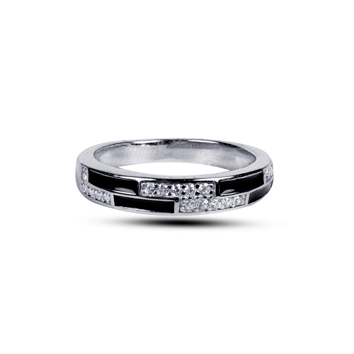 Silver black and american diamond slim ring