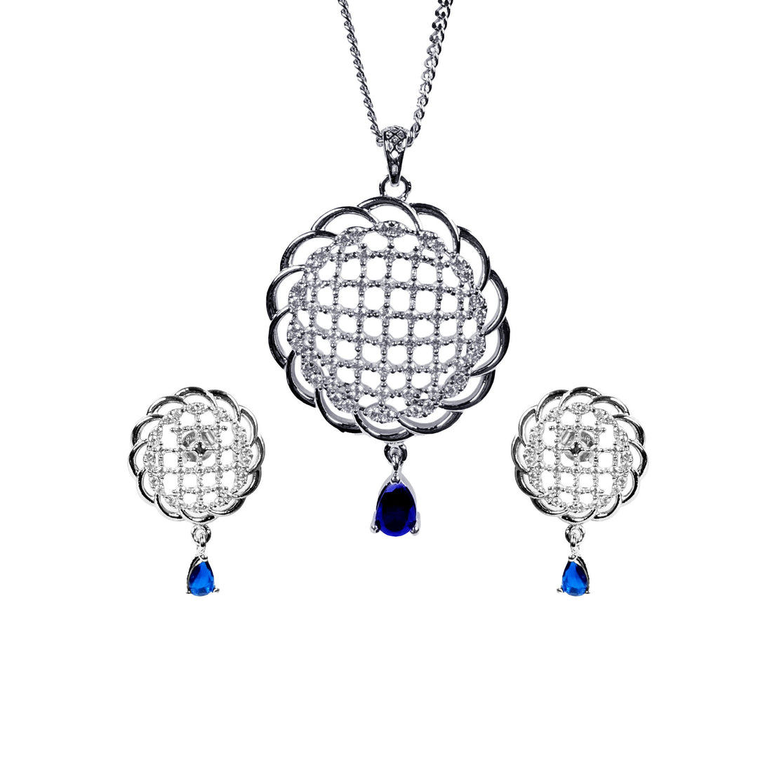 White and blue stone three piece pendant without chain