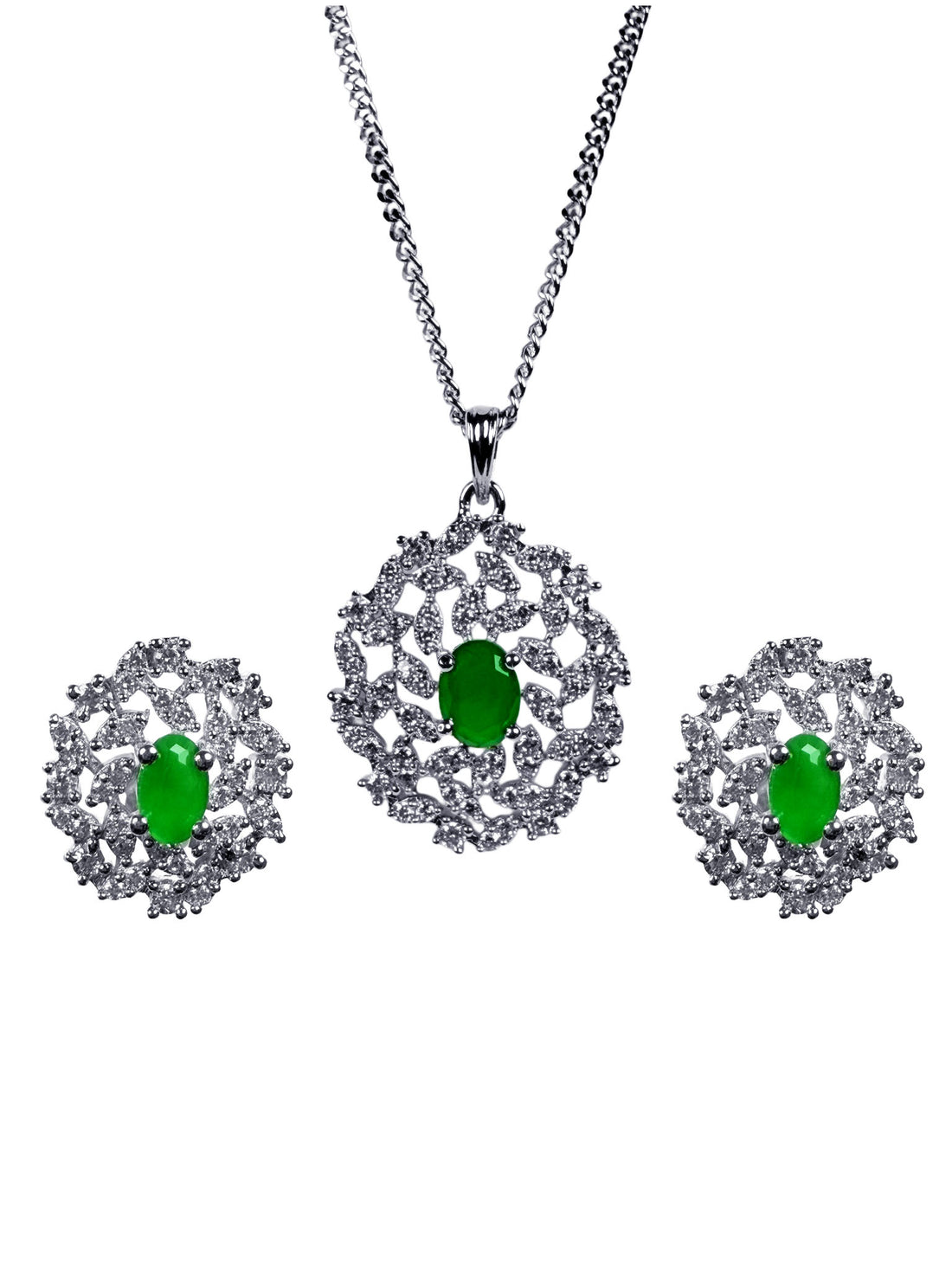 Green american diamond three piece pendant without chain