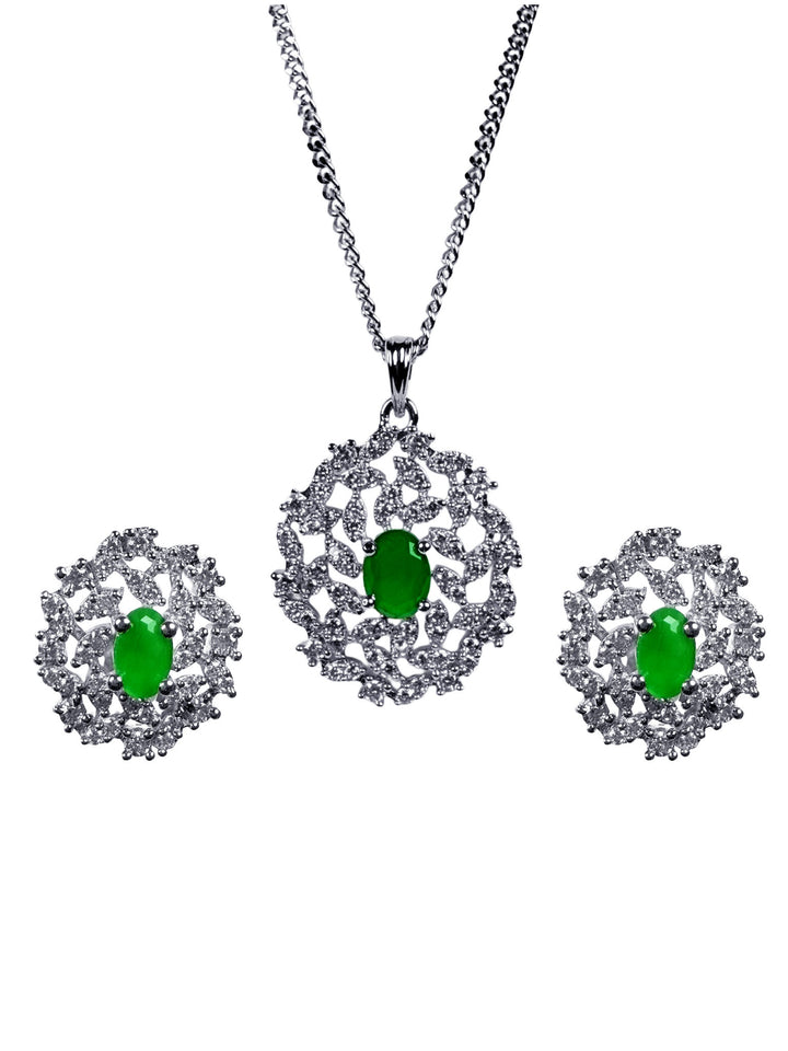 Green american diamond three piece pendant without chain