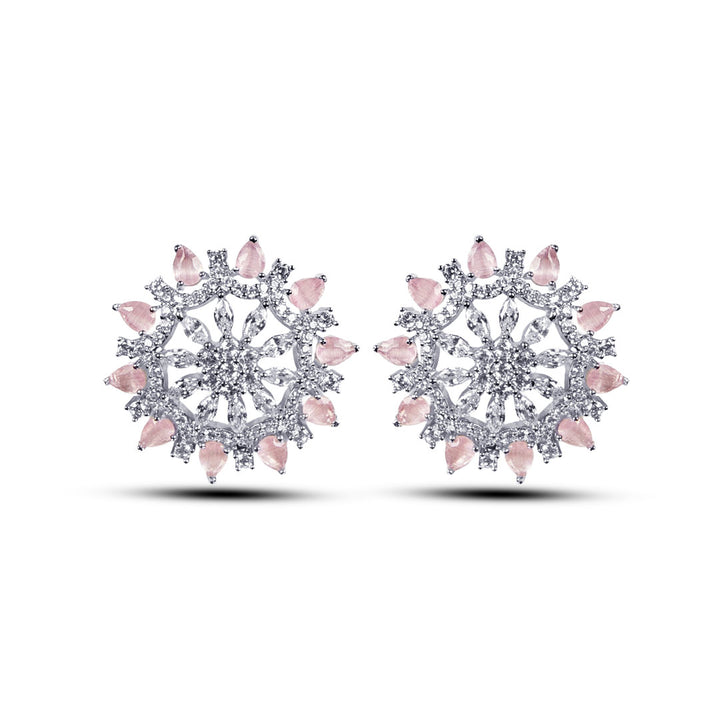 Pink stone iced out earrings