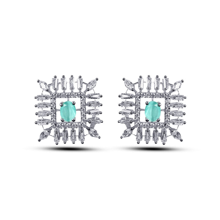 green iced out american diamond earring