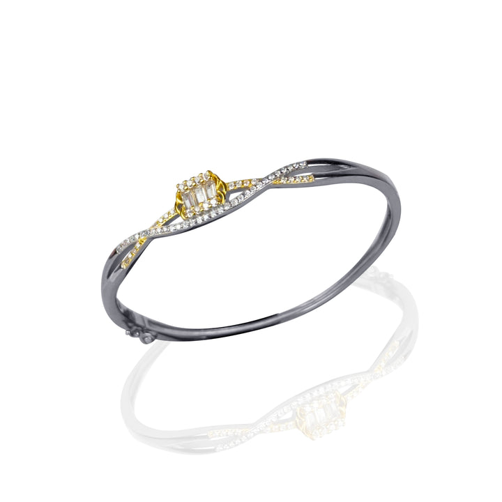 Gold and silver three rectangle stone kada with 18k gold plated