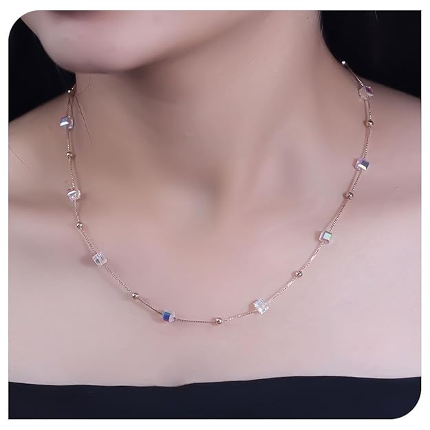 Rose gold square stone necklace