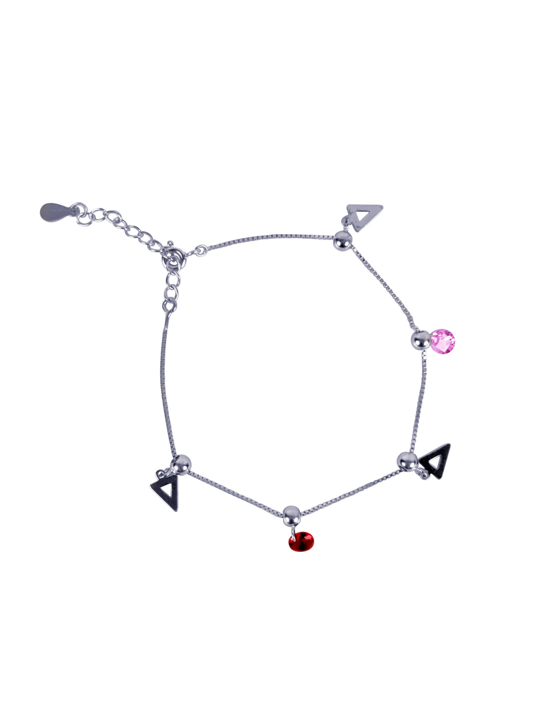 silver, pink and red stone minimal bracelet
