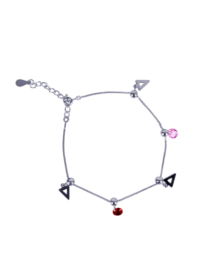 silver, pink and red stone minimal bracelet