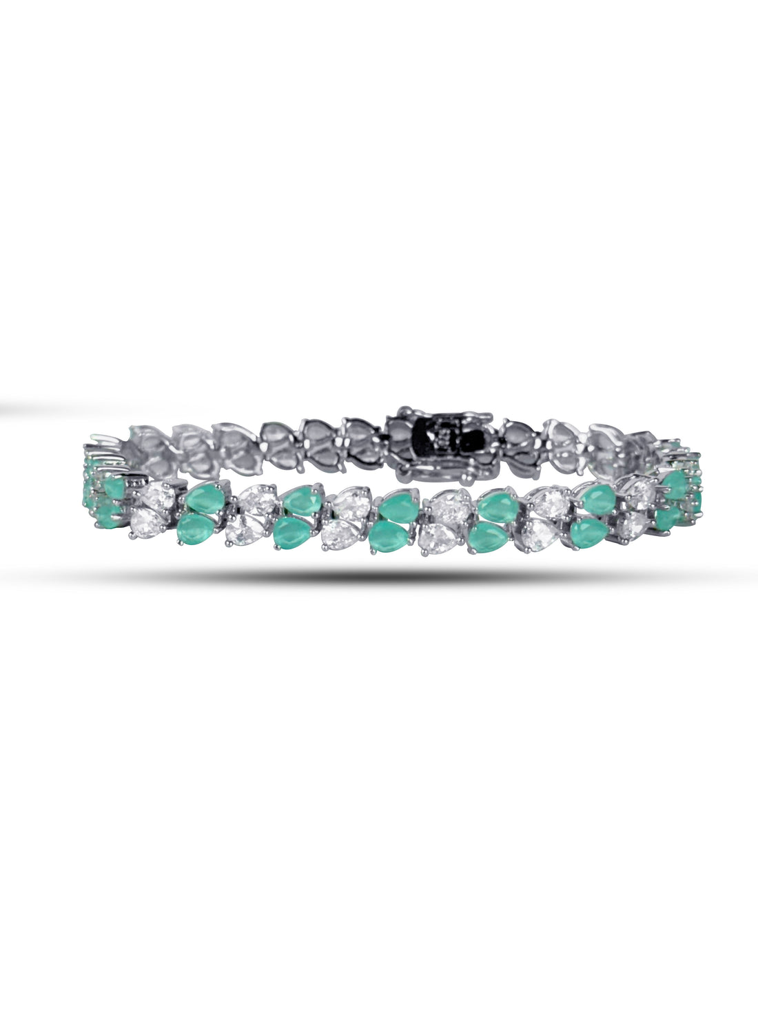 Silver green and white drop cuban bracelet
