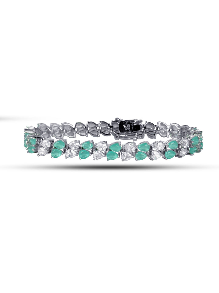 Silver green and white drop cuban bracelet