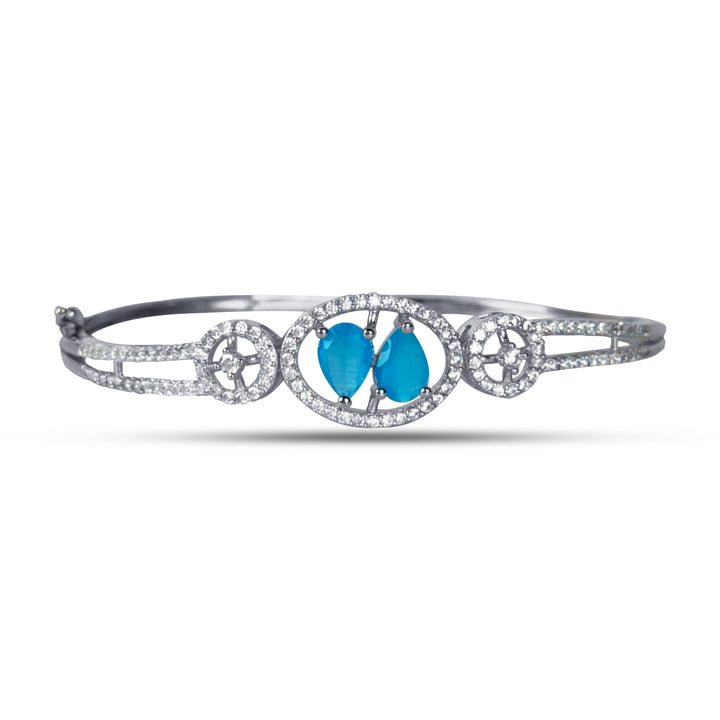Silver two blue drop stone kada