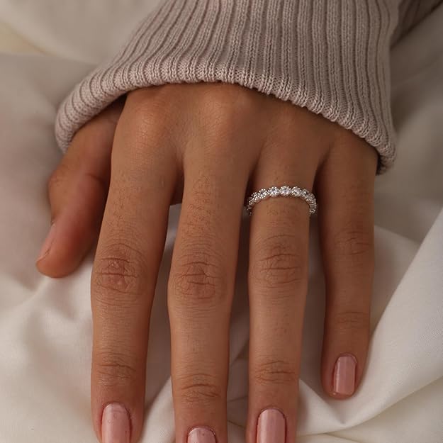 Silver iced out slim ring
