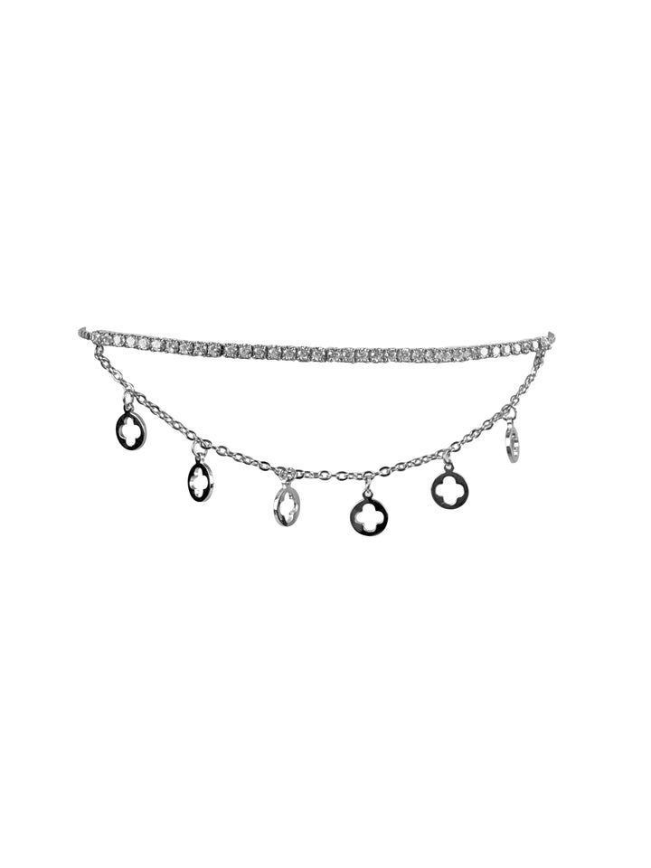 silver two part bracelet with american diamonds and link chain
