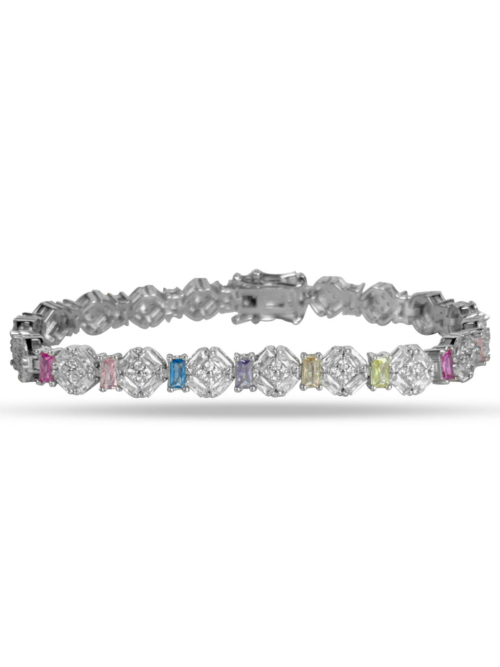 Silver colorful iced out cuban bracelet