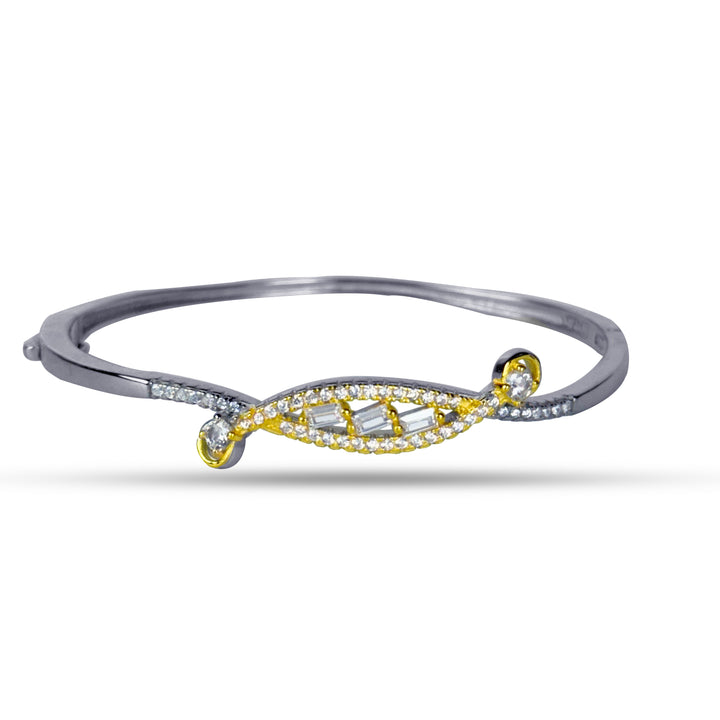 Gold and silver emerging rectangle stone kada with 18k gold plated
