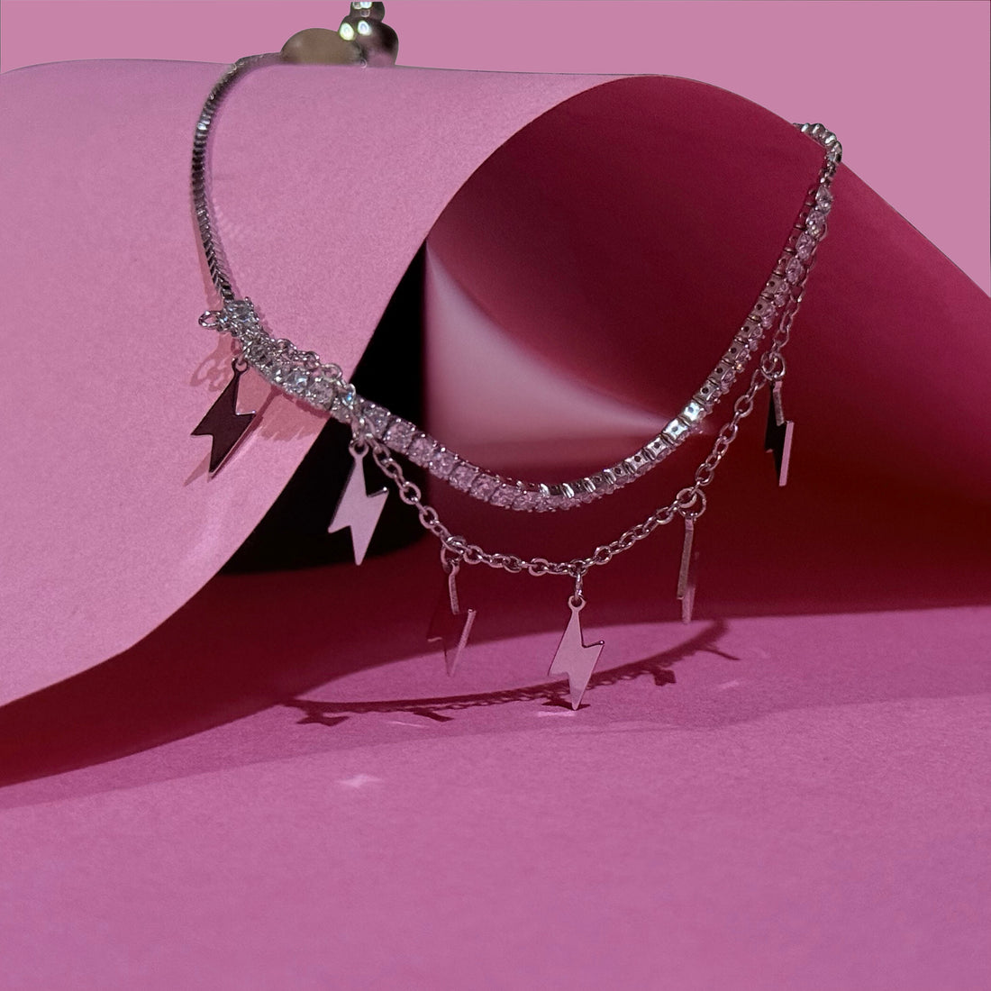 Silver two part flashing bracelet with american diamonds