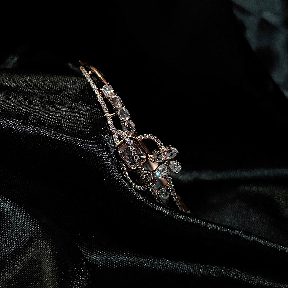 Rose gold paino stoned out kada with 18k gold plated