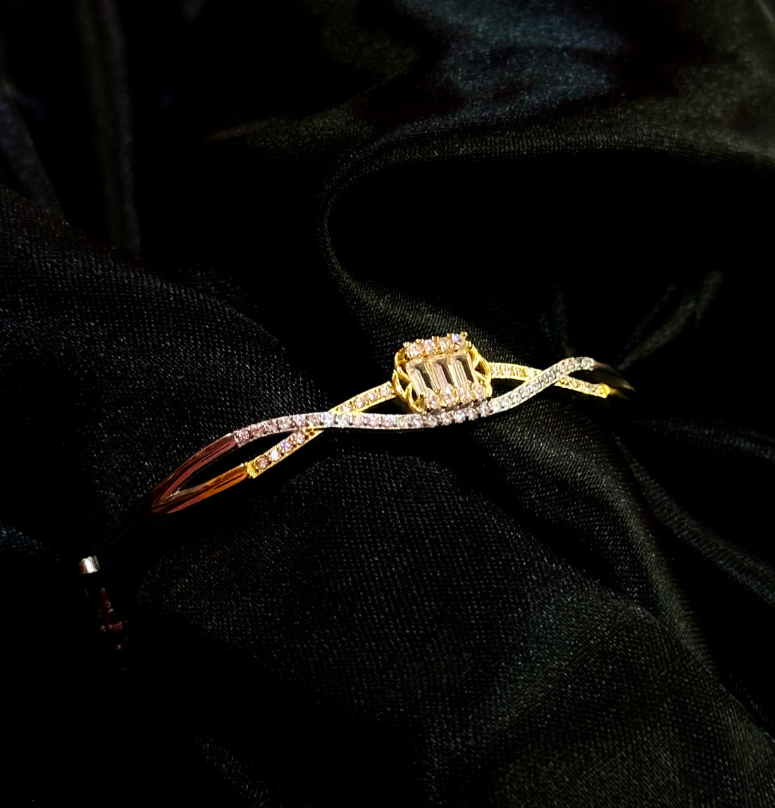 Gold and silver three rectangle stone kada with 18k gold plated