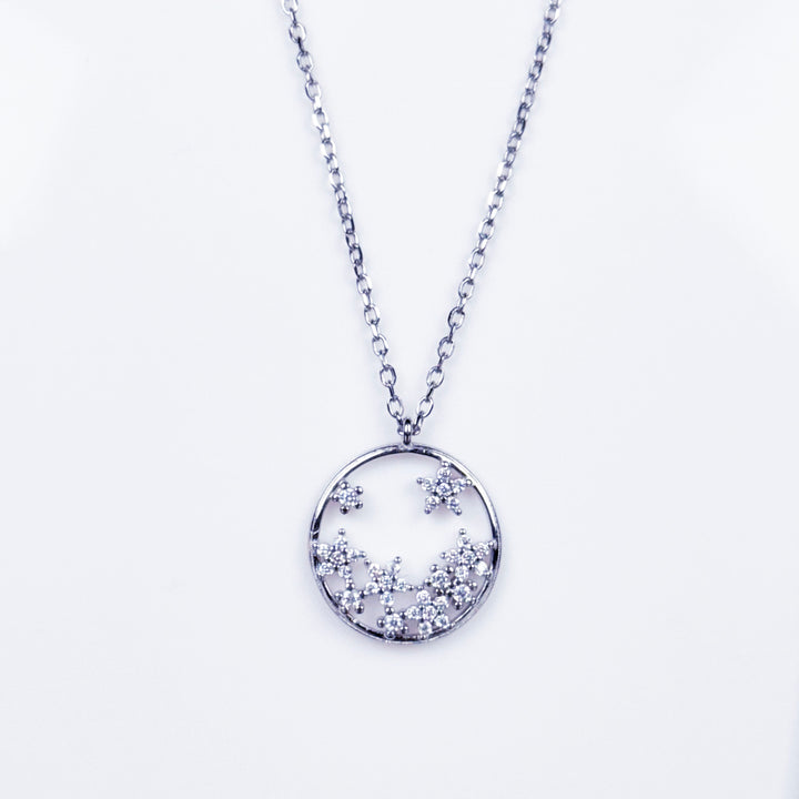 Silver star in circle ring with link chain pendant