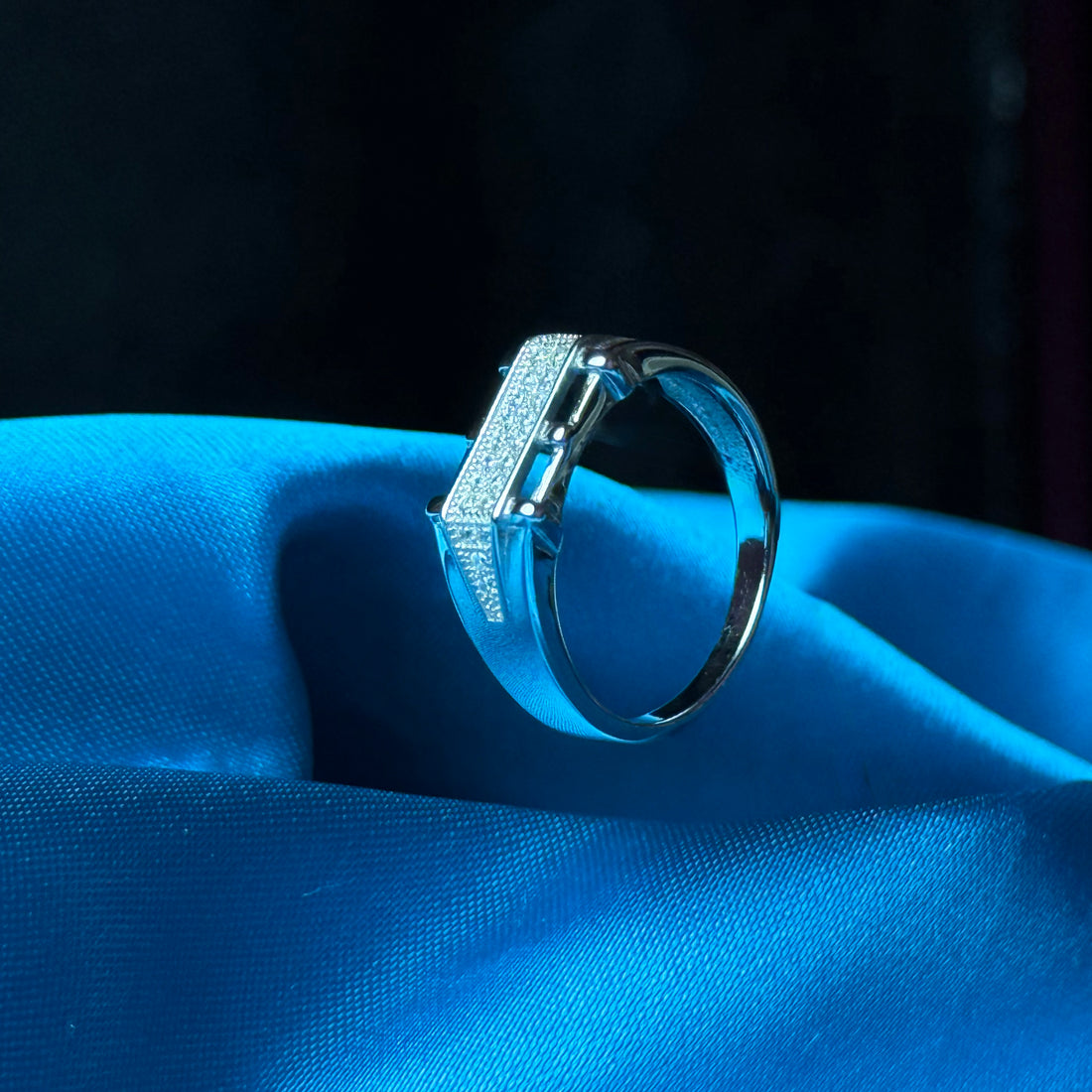 Silver american diamond three line ring