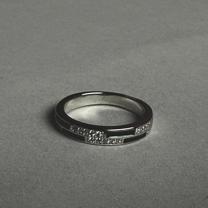 Silver black and american diamond slim ring