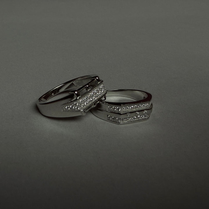 Silver american diamond three line ring
