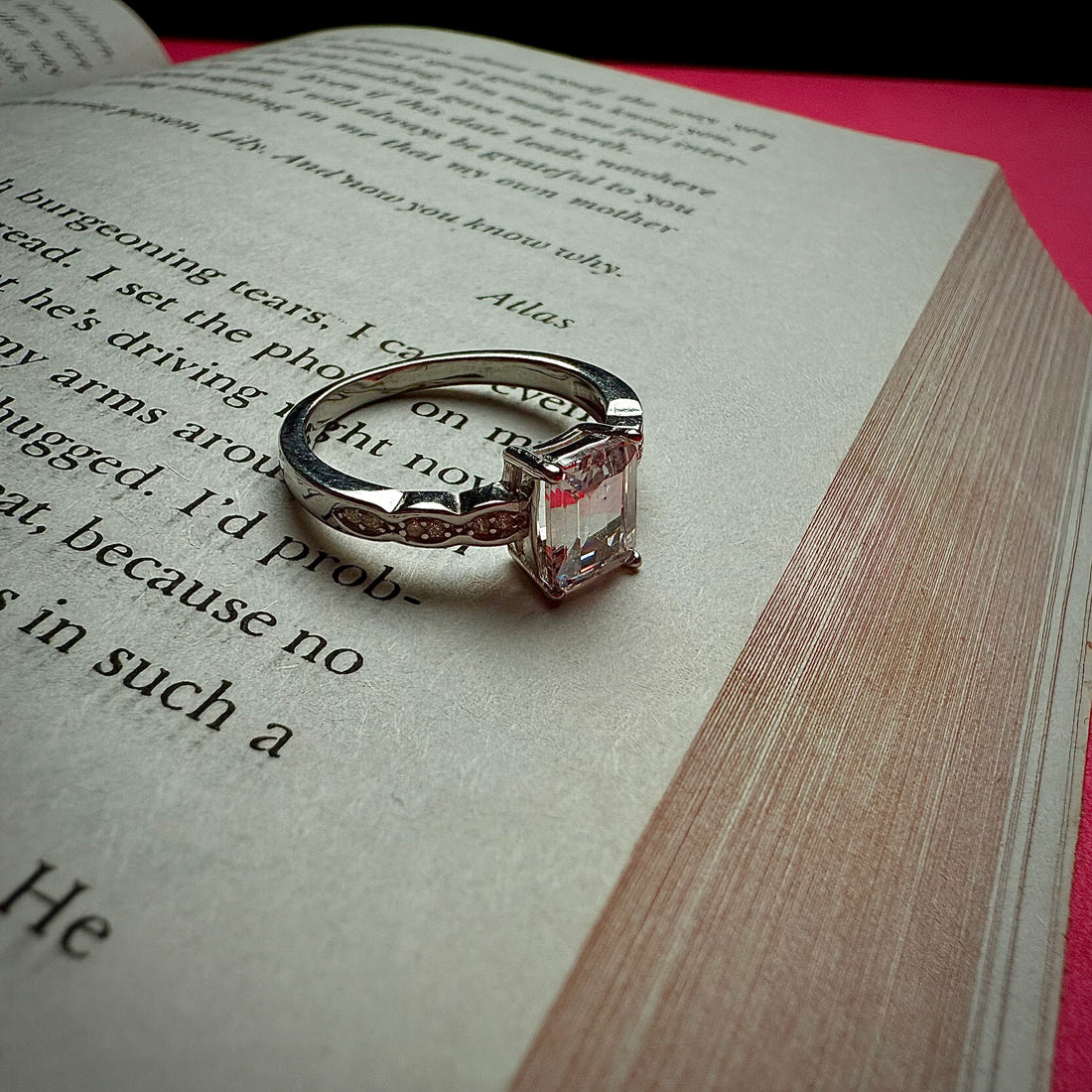 Silver square stone ring