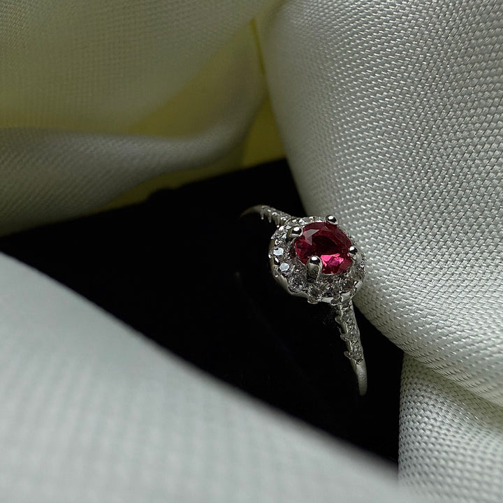 Silver red stone ring
