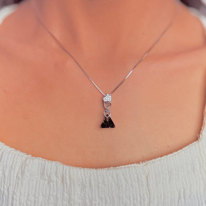 Silver black triangle stone pendant with chain