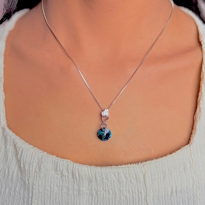 Silver blue circle stone heart pendant