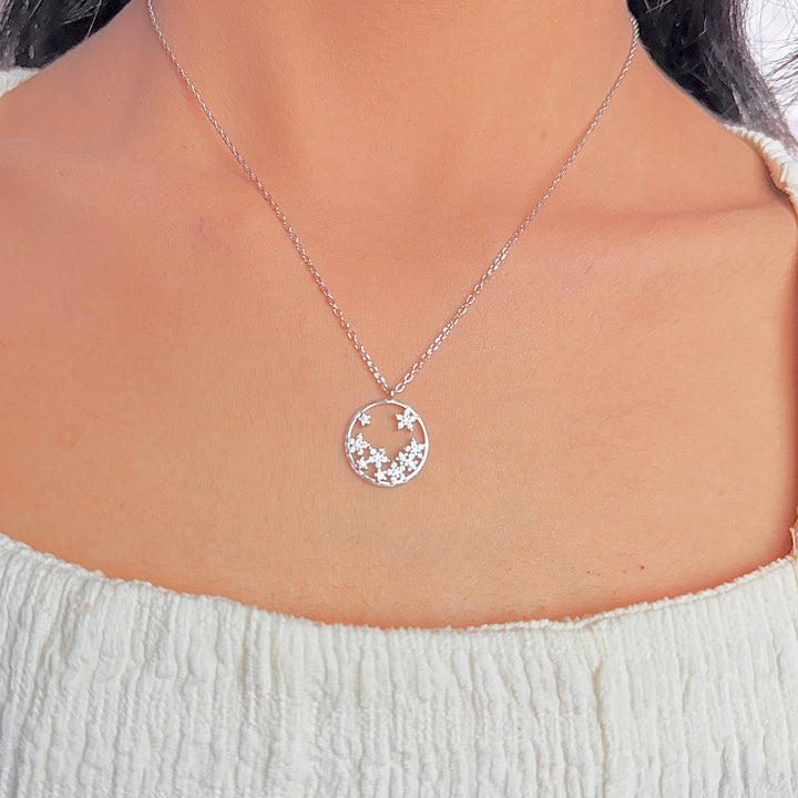 Silver star in circle ring with link chain pendant