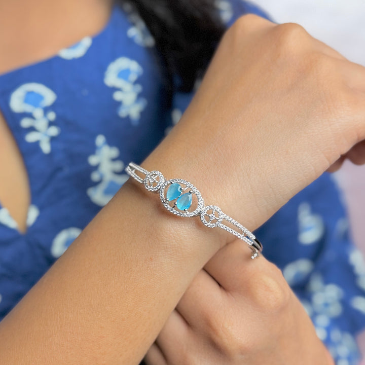 Silver two blue drop stone kada