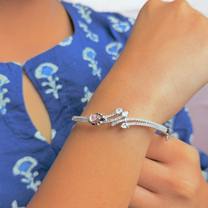 silver flow pink stone kada