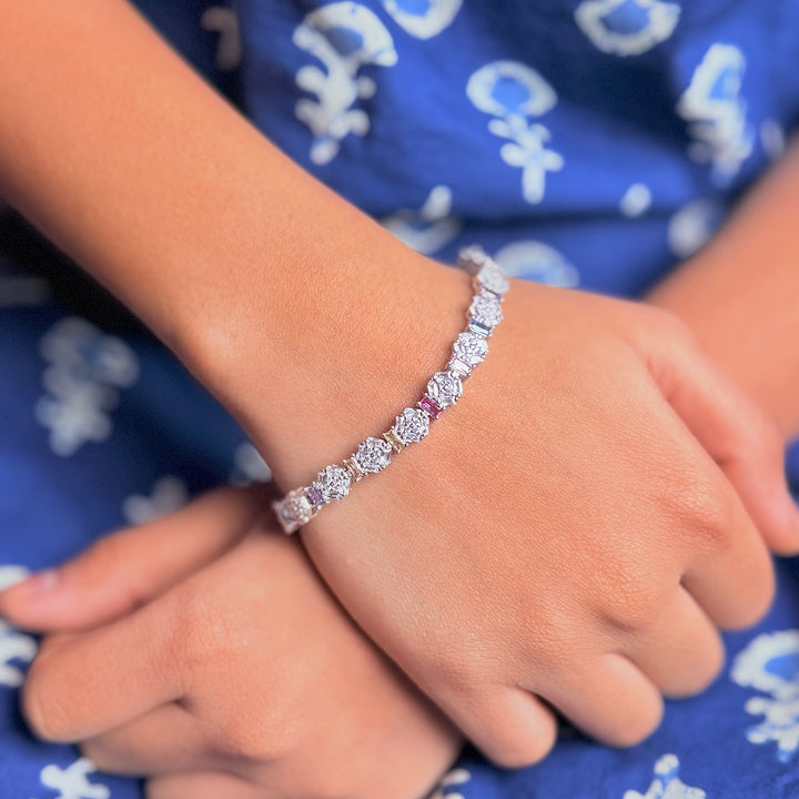 Silver colorful iced out cuban bracelet