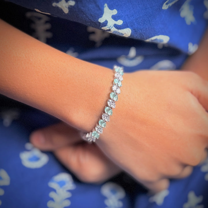 Silver green and white drop cuban bracelet